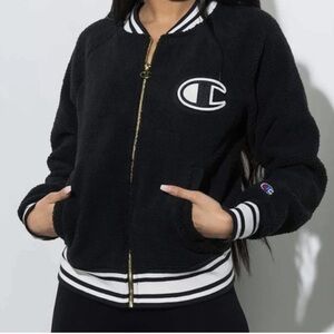 Champion Black & White Sherpa Full Zip Varsity Jacket Women’s Size M